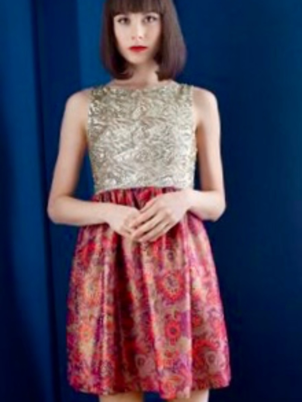 WREN for Anthropologie Gold Sequin Dress Jacquard medium